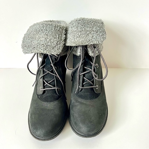TIMBERLAND Earthkeepers Amston Sherpa Roll Top Black Wedge Boots—SZ. 8 - Picture 3 of 13
